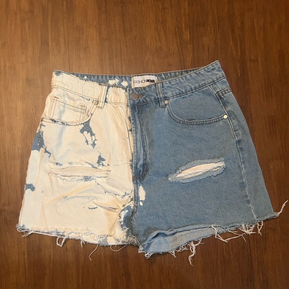 Fashion Nova Two-Tone Distressed Jean Shorts